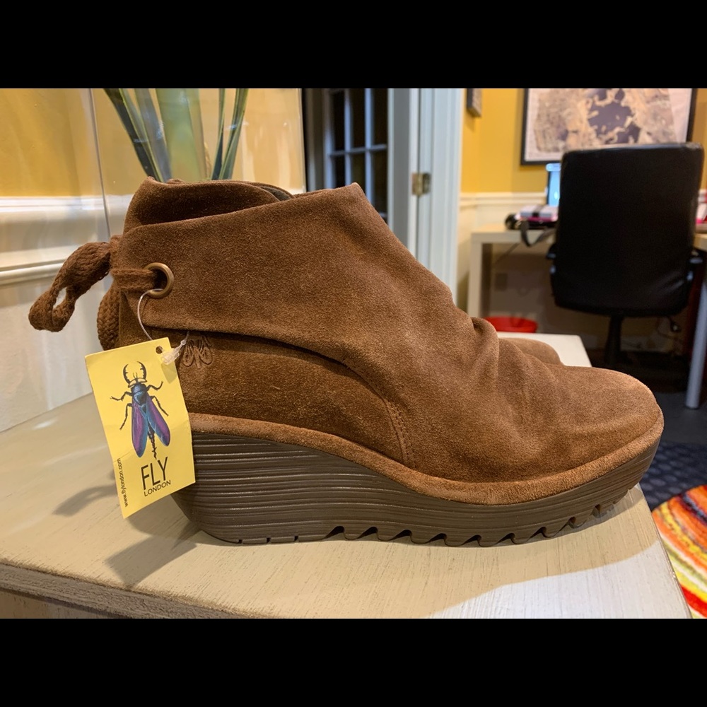 Fly London YEBI RUCHED ANKLE BOOTS DK BROWN SUEDE